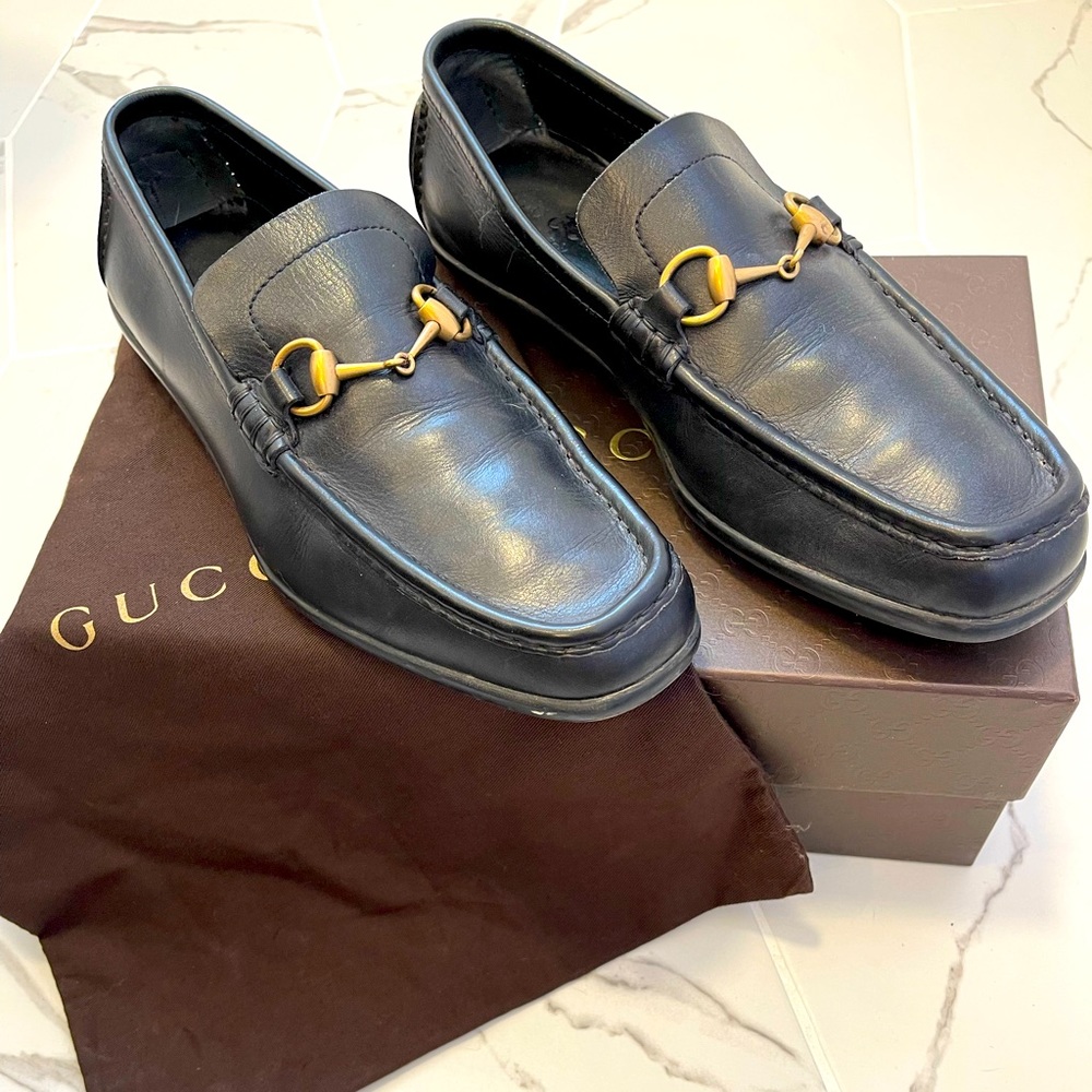 Classic Gucci Black Leather Horsebit Driver’s - Size 10